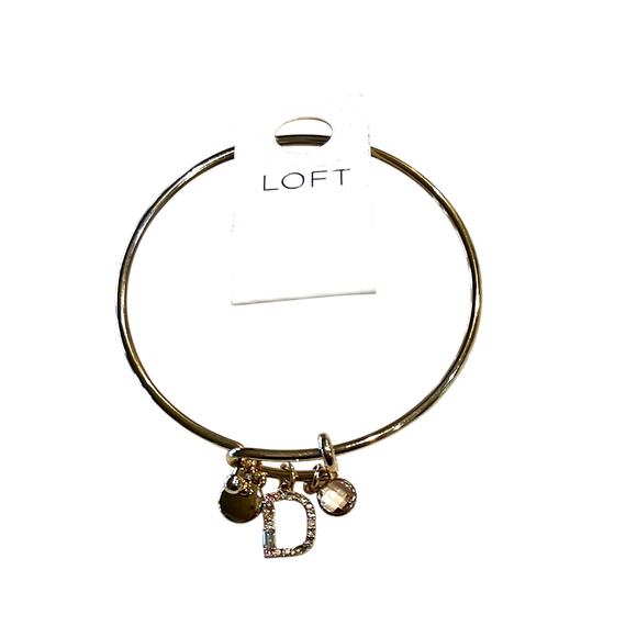 LOFT Jewelry - NWT LOFT Gold Tone Pave Rhinestone Initial Charm Bangle Bracelet - LETTER D